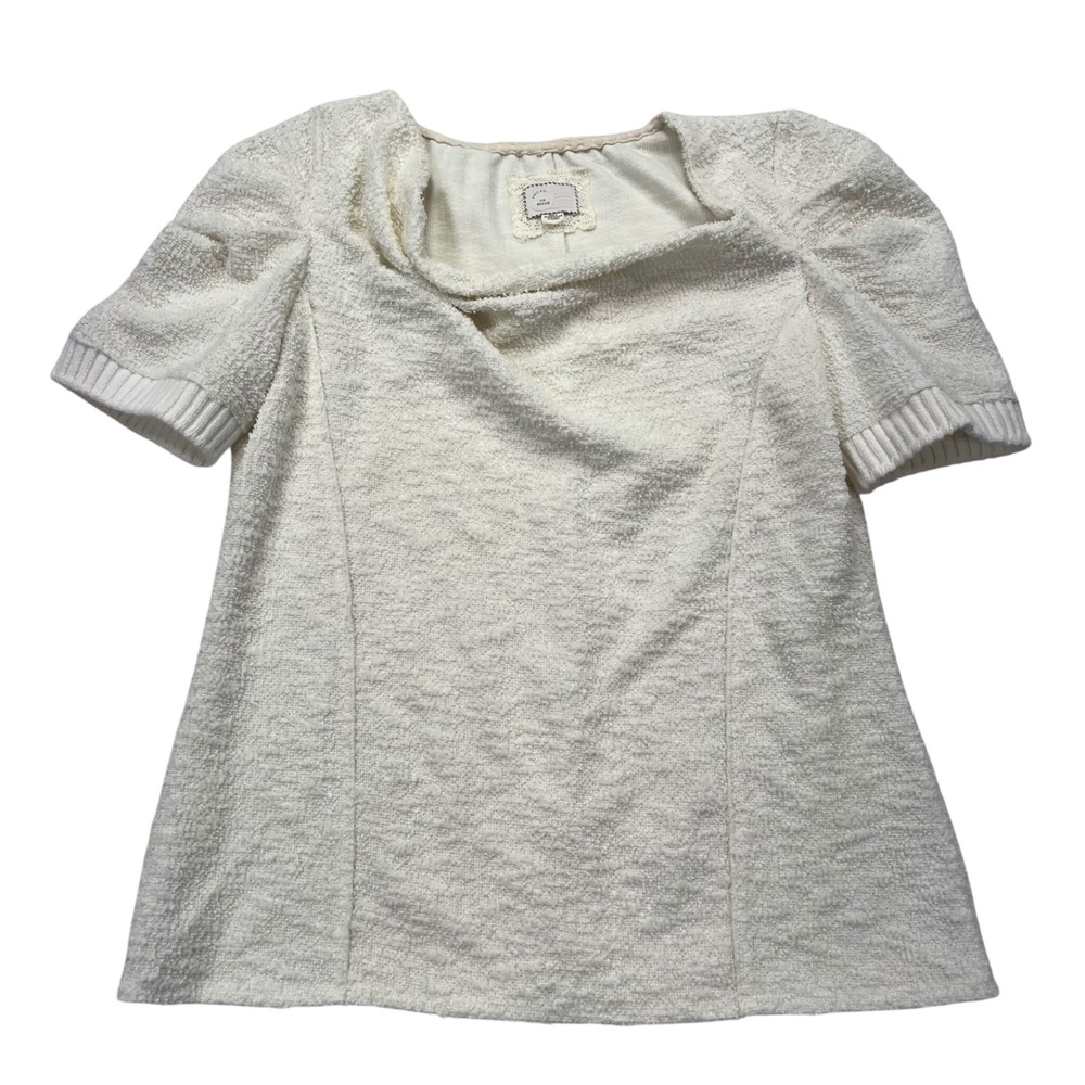 Anthropologie Postmark Georgia Boucle Textured Puff Sleeve Blouse Cream Medium
